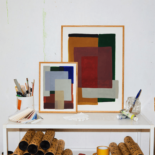 Image showing the Layers 01 Framed Print, 30 x 40cm, Blue product.