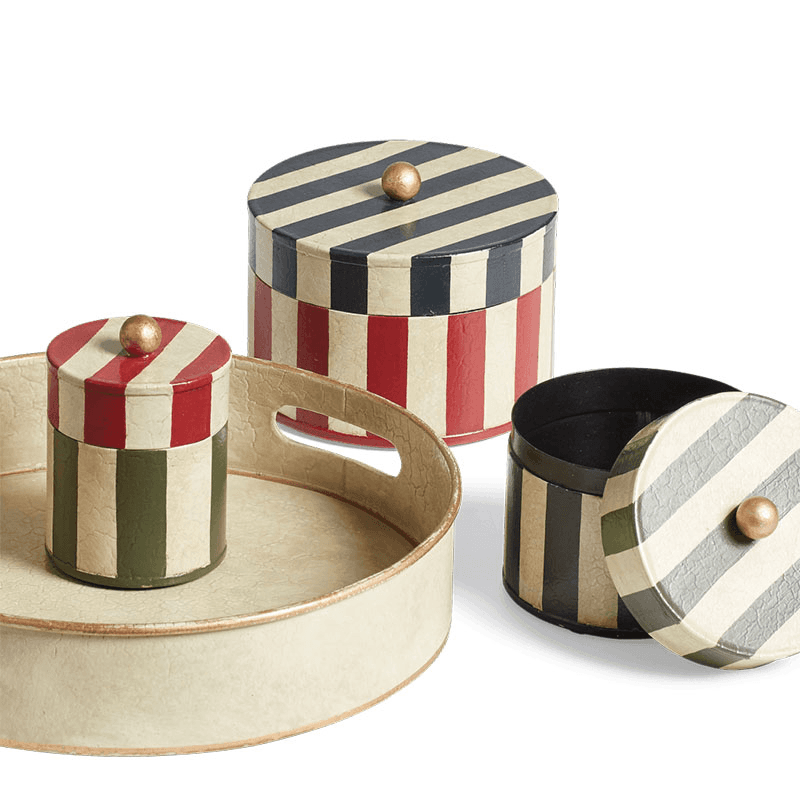 Joshuah Set of 3 Lidded Pots and Tray, H10cm, Multi