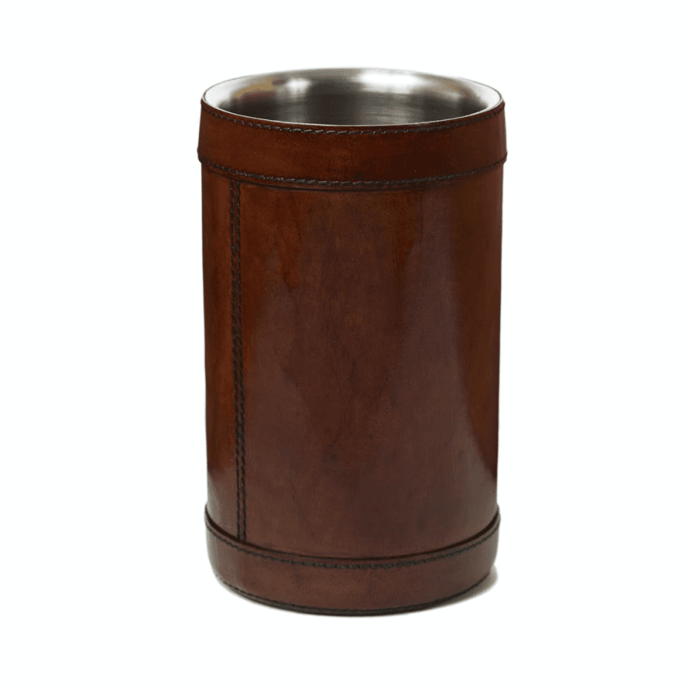 Single wine cooler, H21 x D13.5cm, Tan Leather