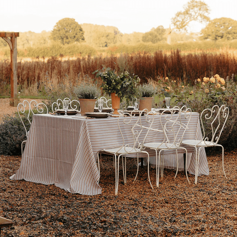 Victoria Striped Linen Tablecloth, 160 x 260cm, Dusty Rosewood