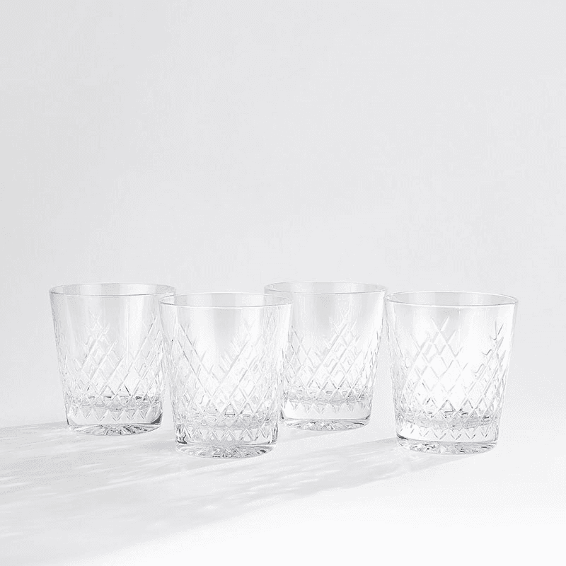 Barwell Cut Crystal Rocks Tumblers, Set of 4, 9.5cm x 8.9cm x 8.9cm