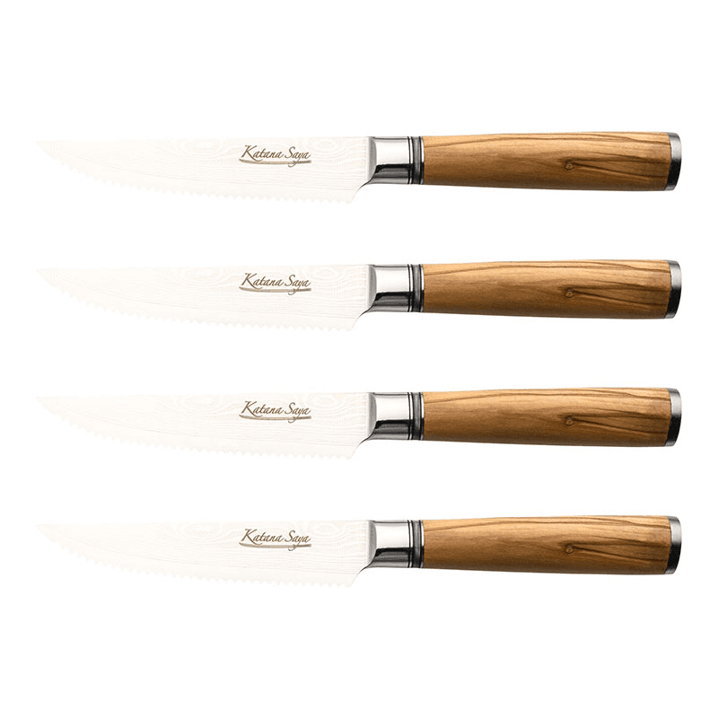 Katana Saya Olive Wood 4 Pce Steak Knife Set