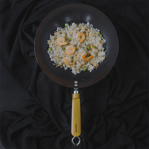 Image showing the World of Flavours - Oriental Non-stick wok, Dia30cm, non-stick carbon steel with wooden handle product.