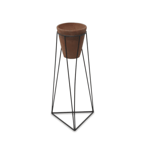 Image showing the Jara Large terracotta planter with stand, D63 x 29 x 29cm, Terracotta/Black product.
