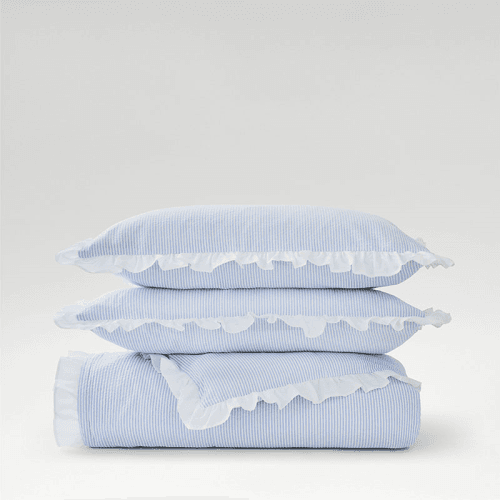 Image showing the Cotton Seersucker Stripe Duvet Set, Double, Blue product.