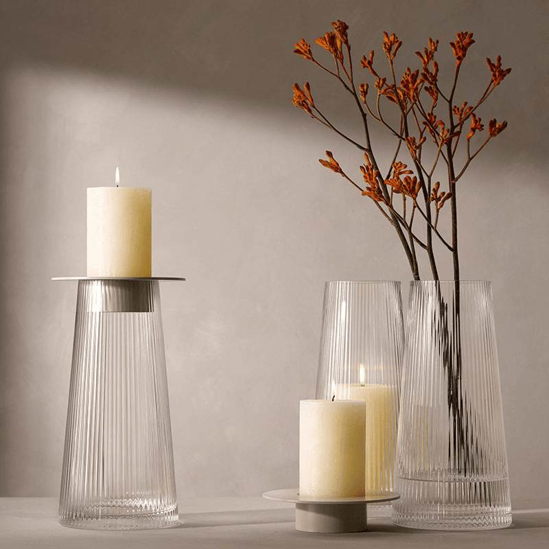 Beacon Candle Holder, H30cm, Concrete Grey & Clear