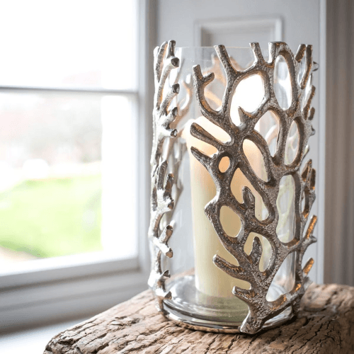 Image showing the Coral Hurricane lantern - small, 23 x 16cm, Clear/Silver product.