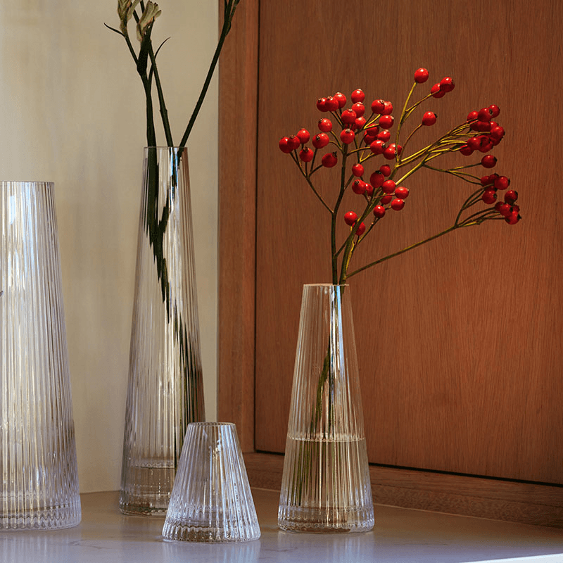 Beacon Candle Holder, H22cm, Concrete Grey & Clear