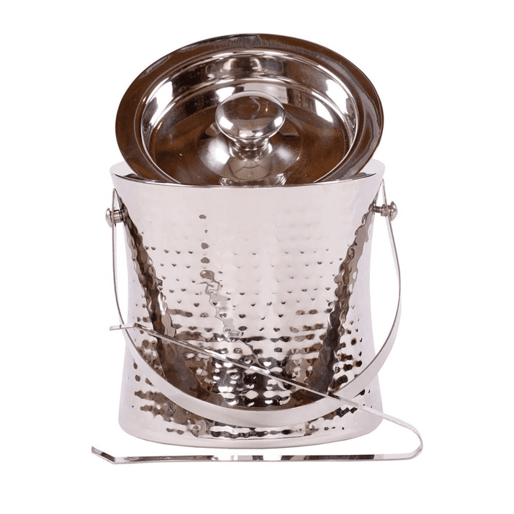 Elegant Concave Ice Bucket, S/S Hammered Finish