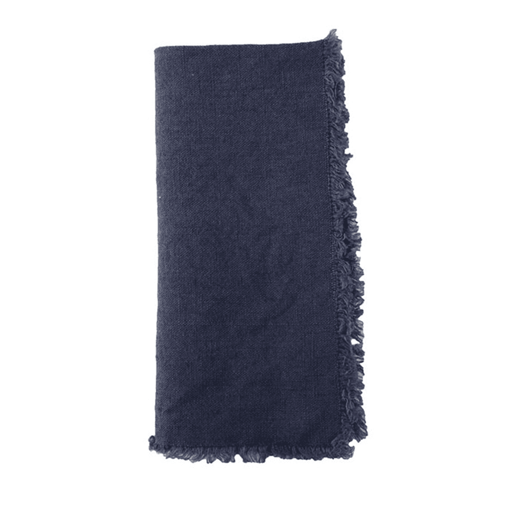 Lithuanian Set of 4 fringed napkins, 43.2 x 43.2cm, Cobalt Blue Linen