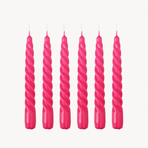Image showing the Twist Set of 6 Dinner Candles, H20cm, Fushia product.