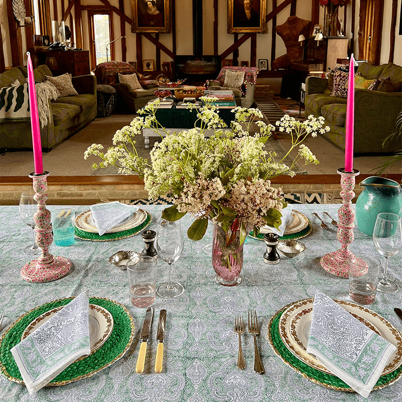 Baroque Tablecloth, 180 x 360cm, Jade