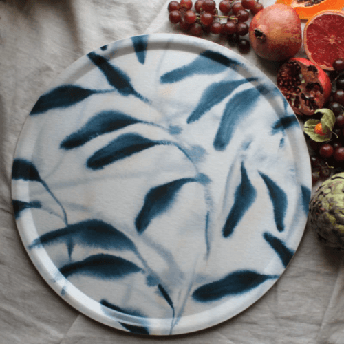 Image showing the Amongst Round Large Birchwood Tray, D45cm, Blue product.