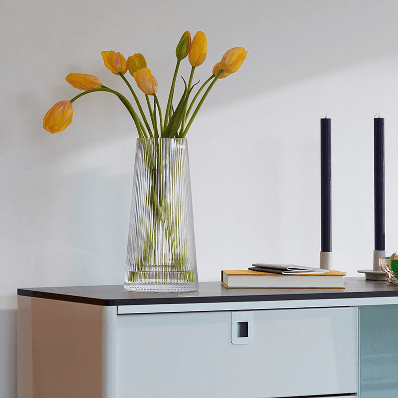 Beacon Candle Holder, H30cm, Concrete Grey & Clear