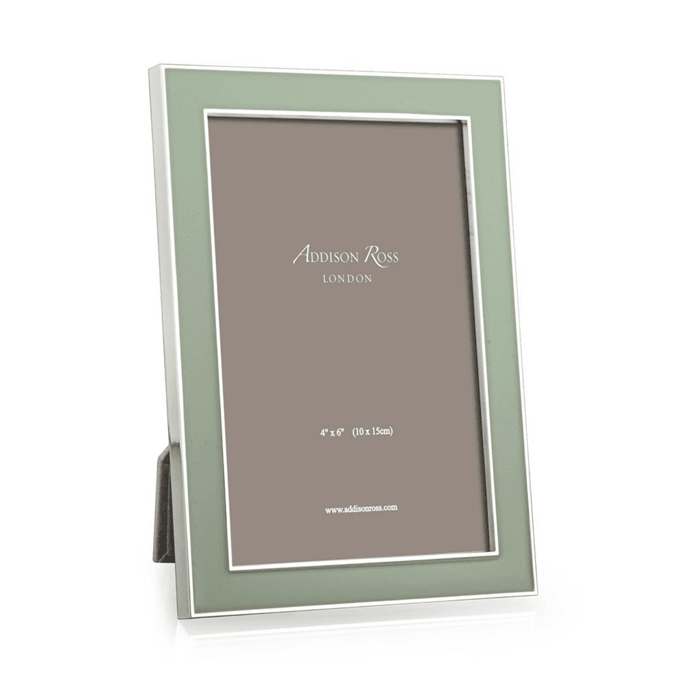 Enamel Photograph frame, 5 x 7" with 15mm border, sage with silver plate