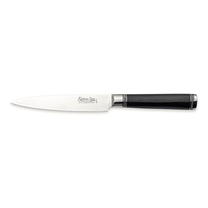 Katana Saya Pakkawood Utility Knife, 12cm Damascus Blade