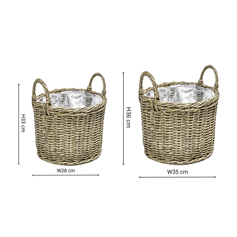 Polyrattan Set of 2 Planters, Natural