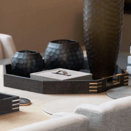 Image showing the Holmes Octagonal Tray, D50cm, Seal Brown Shagreen product.