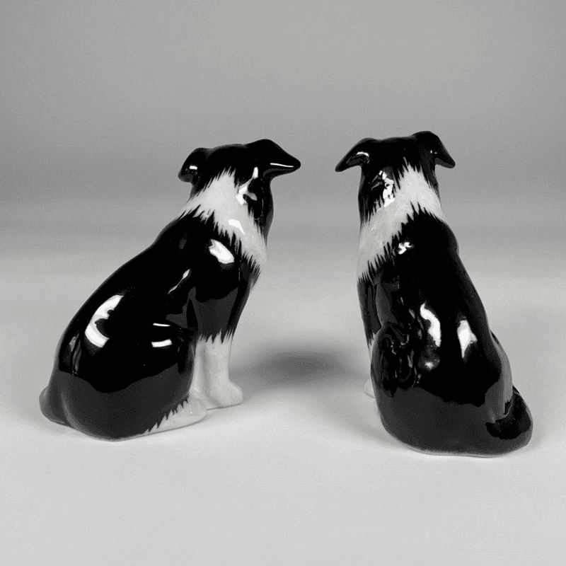 Border Collie Salt & Pepper Shakers, H9cm, Black/White