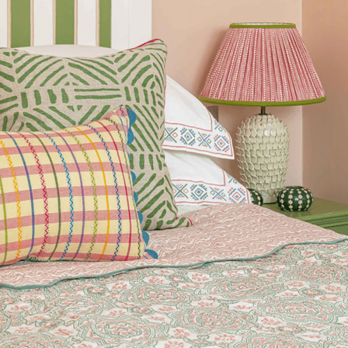 Image showing the Calabria Scallop Double Quilt, 225 x 225cm, Pink/Aqua product.