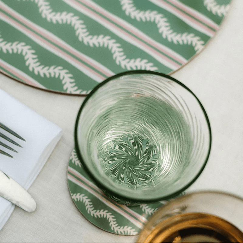 Vines Set of 6 Placemats, D29cm, Green & Pink