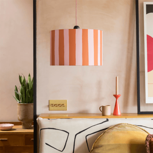 Image showing the Stripe Drum Shade, 35cm, Pink & Orange product.
