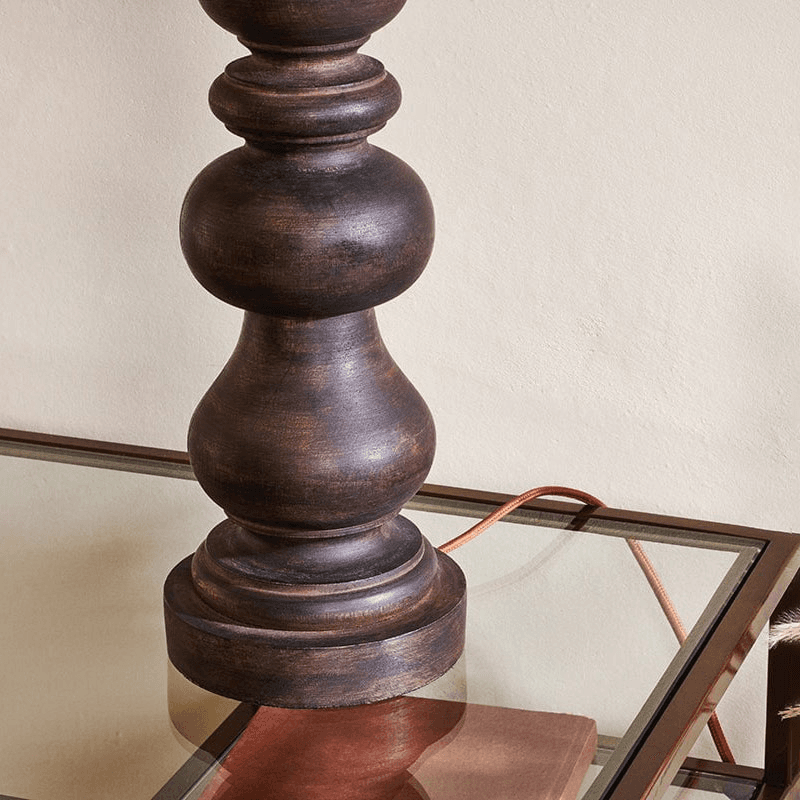 Manua Wood Table Lamp, H50cm, Dark Stain
