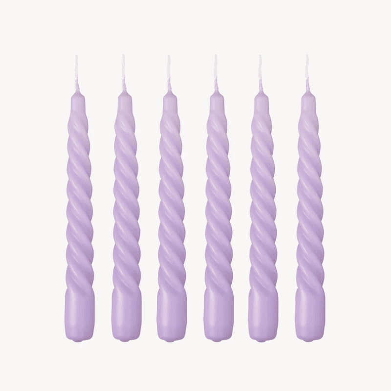Twist Set of 6 Dinner Candles, H20cm, Lilac