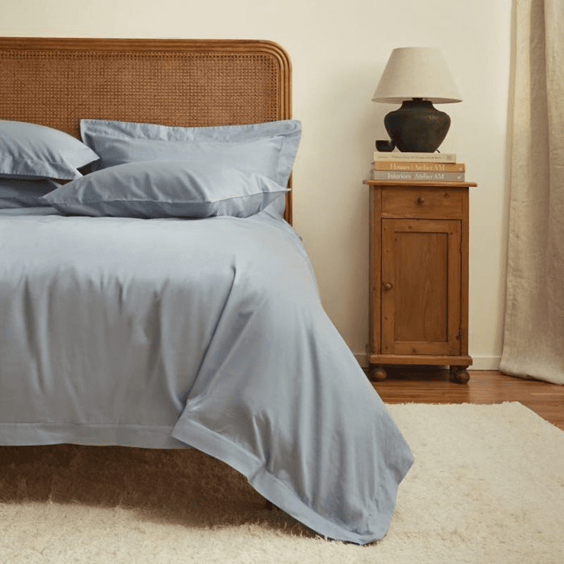 The Edged 300 Thread Count Sateen Border Pair of Pillowcases, Standard, Nordic Sky