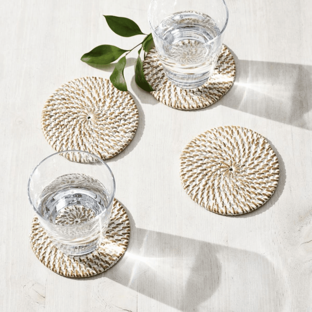 Set of 4 rattan coasters, H1 x Dia10cm, White