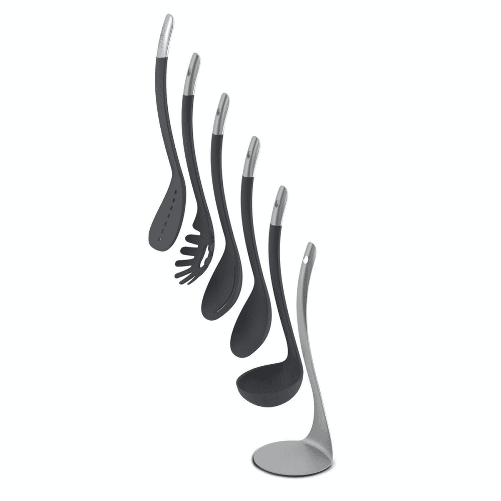 Nest 5 piece utensil set with holder, Black