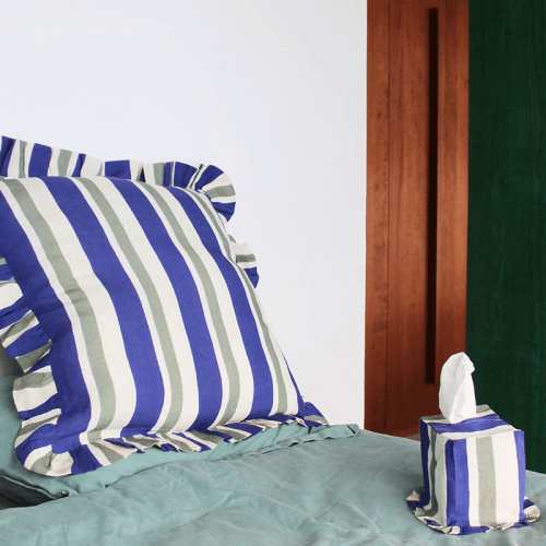 Image showing the Stripe Cushion Cover, 60 x 60cm, Cobalt & Sea Green product.