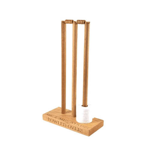 Image showing the Cricket Wicket Personalised loo roll holder, 70 x 40 x 20cm, Oak product.