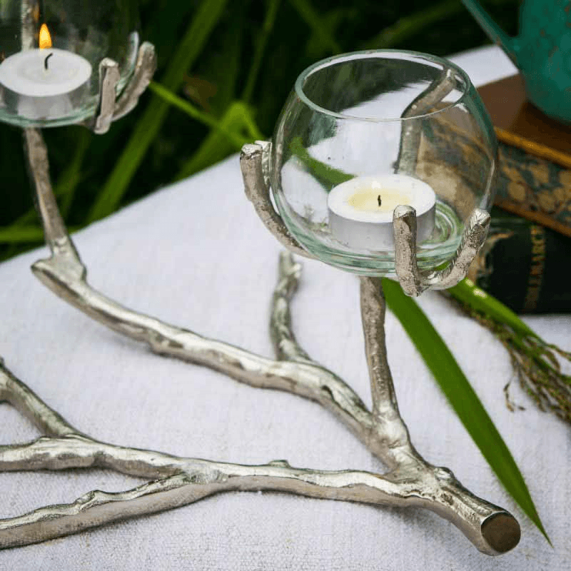 Branch Tea Light Holder, H18.5cm, Silver