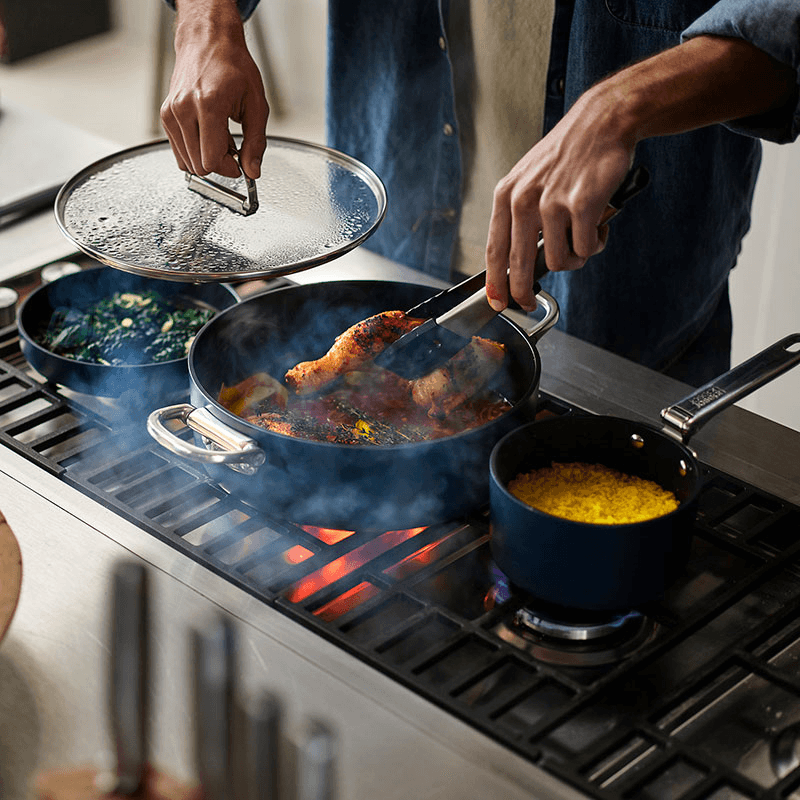 Space Folding Ceramic Non-Stick Casserole Pan & Lid, 28cm, Midnight Blue