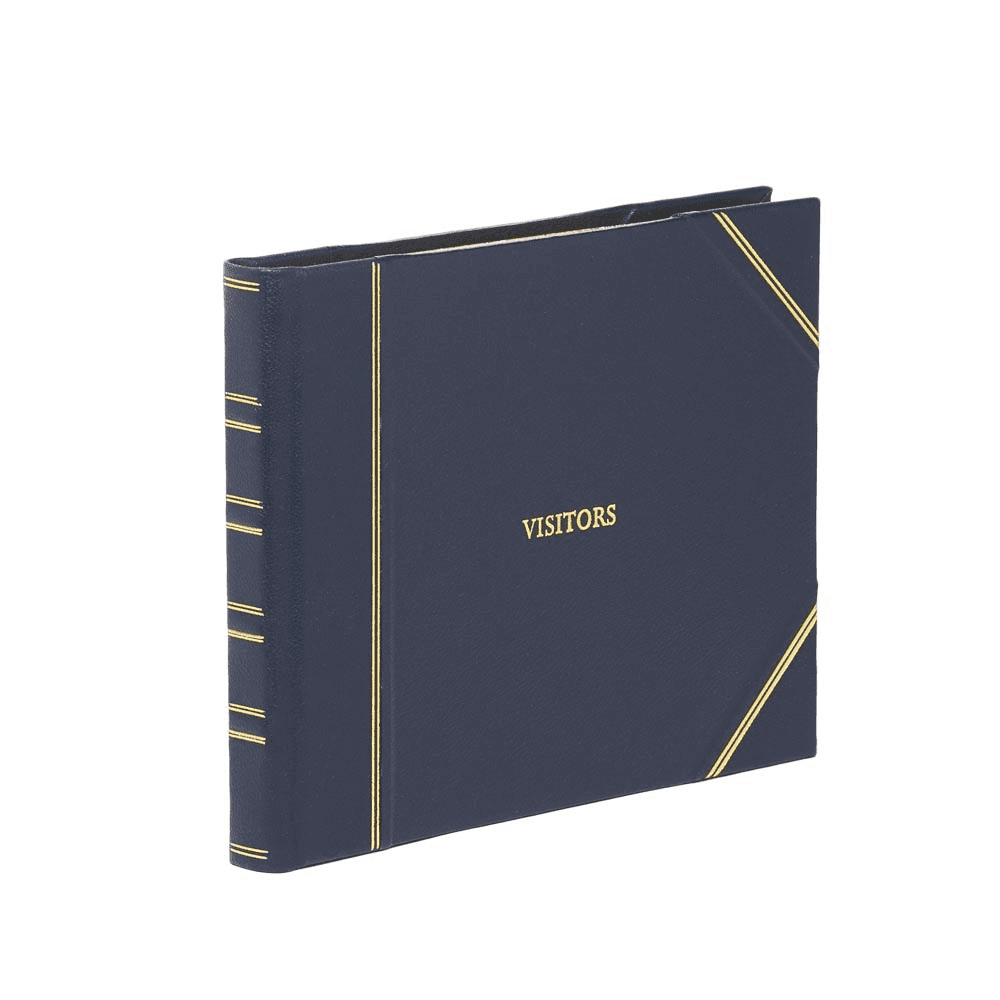 Classic Half Bound Plain Visitors Book, L22 x W28.5cm, Blue Hide