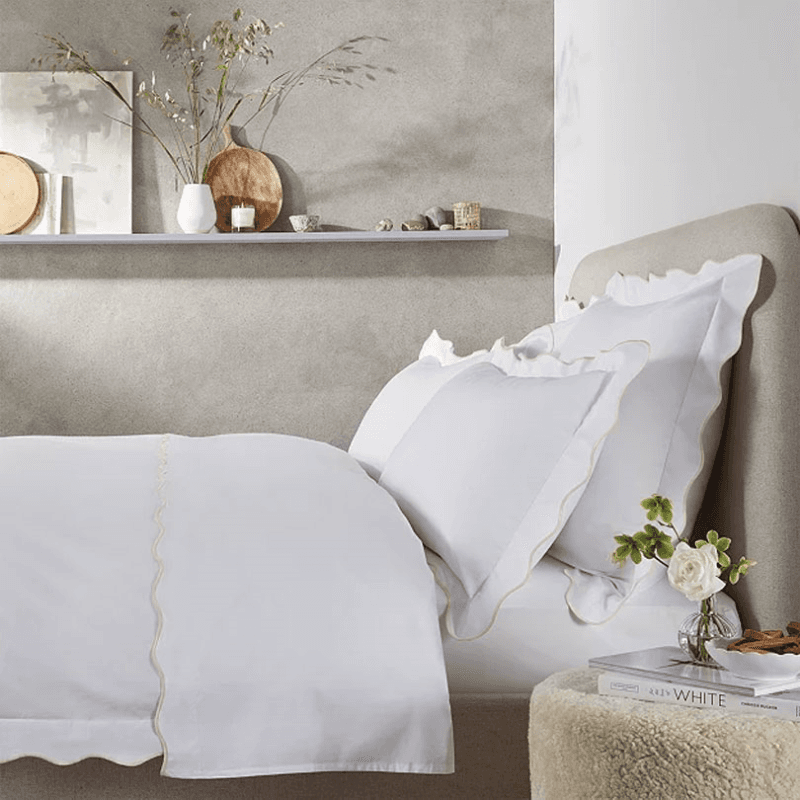 Scallop Edge Pink King Duvet Cover, White/Pink