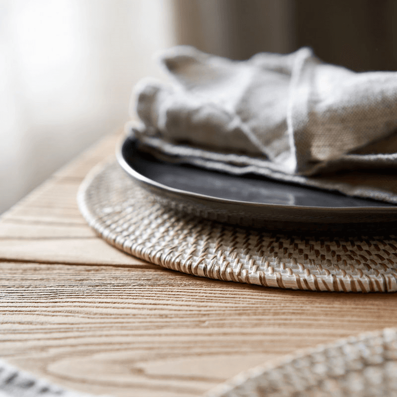 Round Placemat, 34cm, Whitewashed Rattan