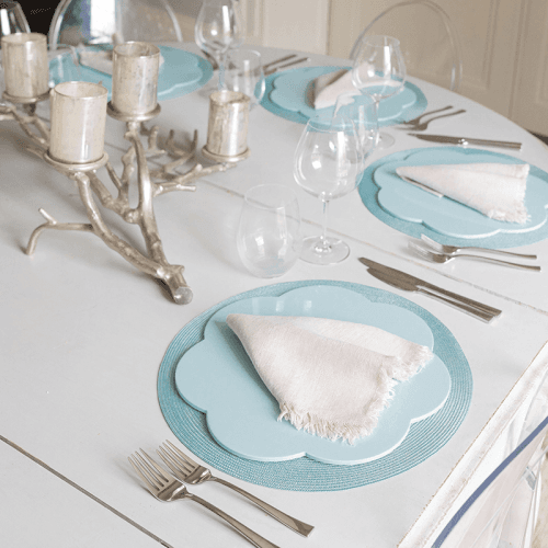 Image showing the Lacquered Scallop Set of 4 Placemats, D33cm, Blue product.