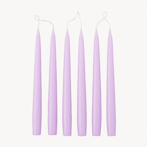 Image showing the Set of 6 Tapered Dinner Candles, H25cm, Pastel Purple product.