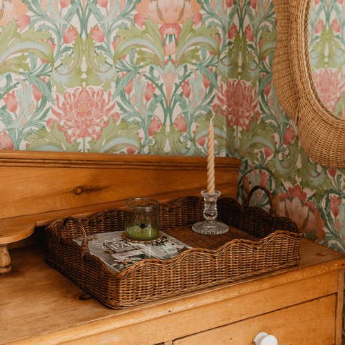 Image showing the Rattan Scalloped Tray, Teak product.
