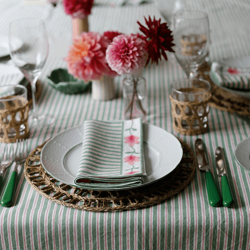 Suzani Stripe Set of  4 Napkins, 45cm, Green