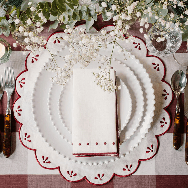 Poppy Set of 4 Placemats, D40cm, Burgandy