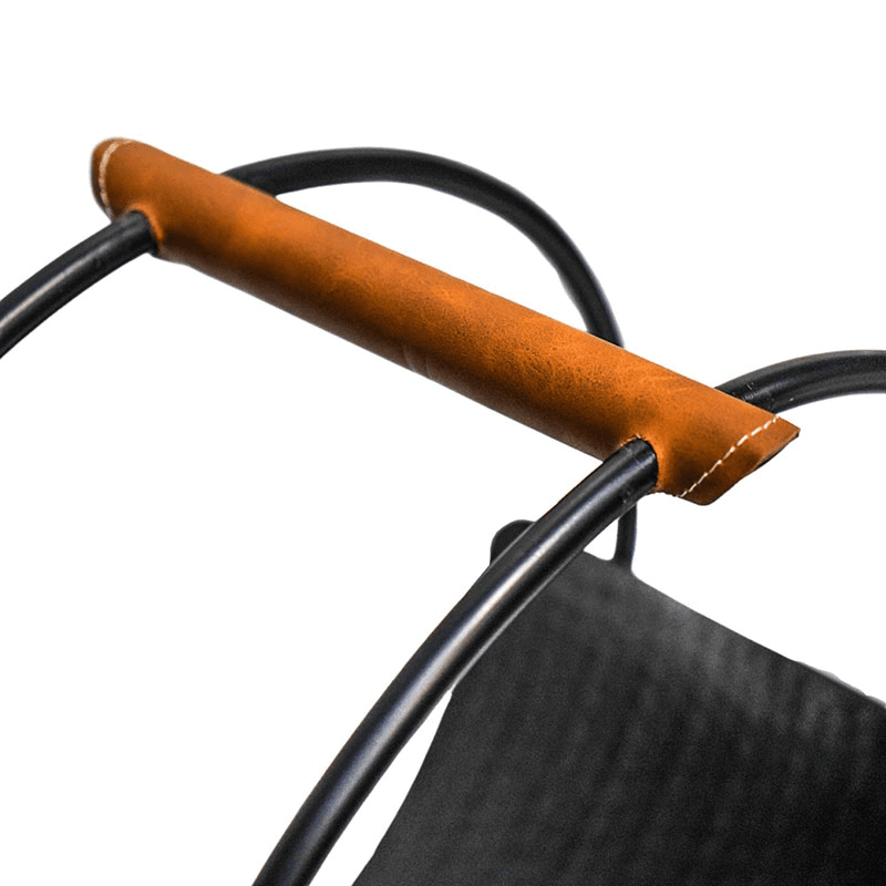 Luxury Leather Handle Log Holder, H43cm, Black