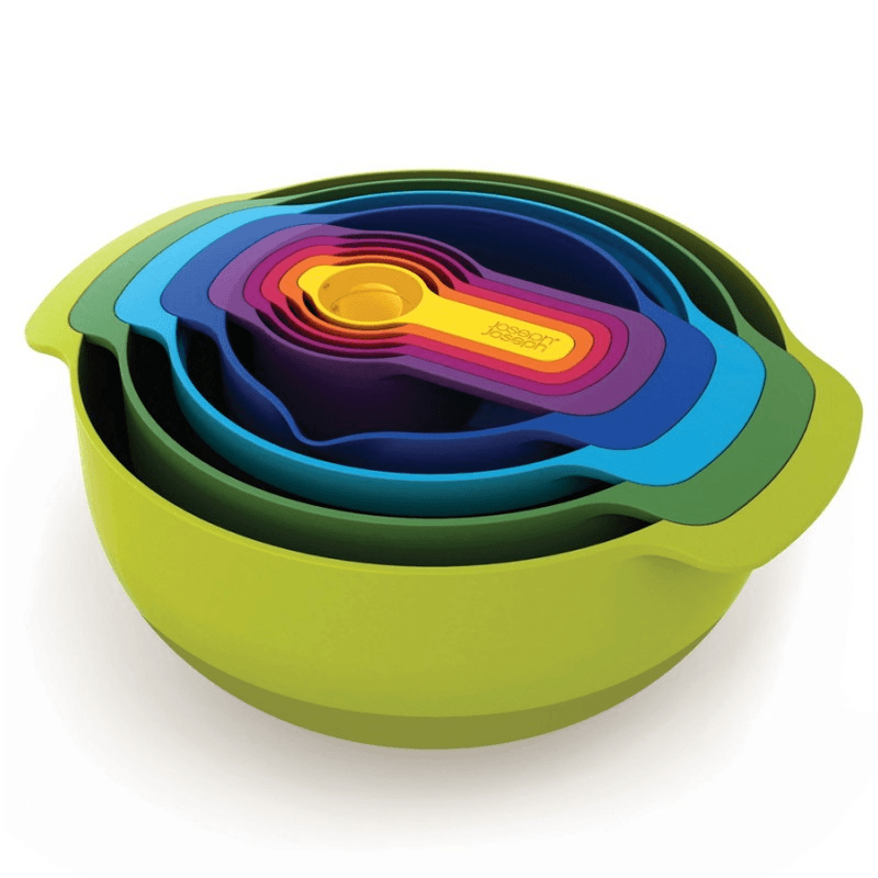 Nest Plus 9 piece stacking bowl and measuring set, Multi-Coloured