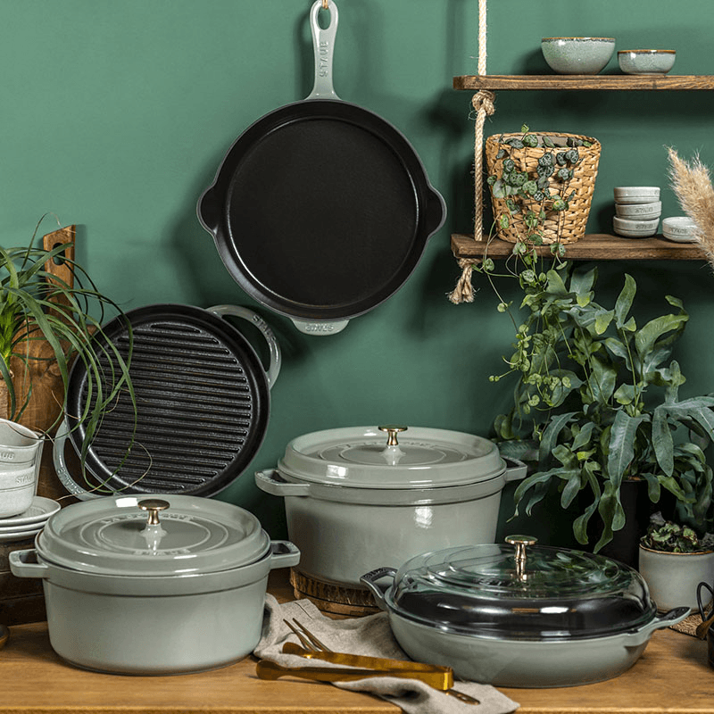 Cast Iron Braiser with Glass Lid, 30cm, Eucalyptus