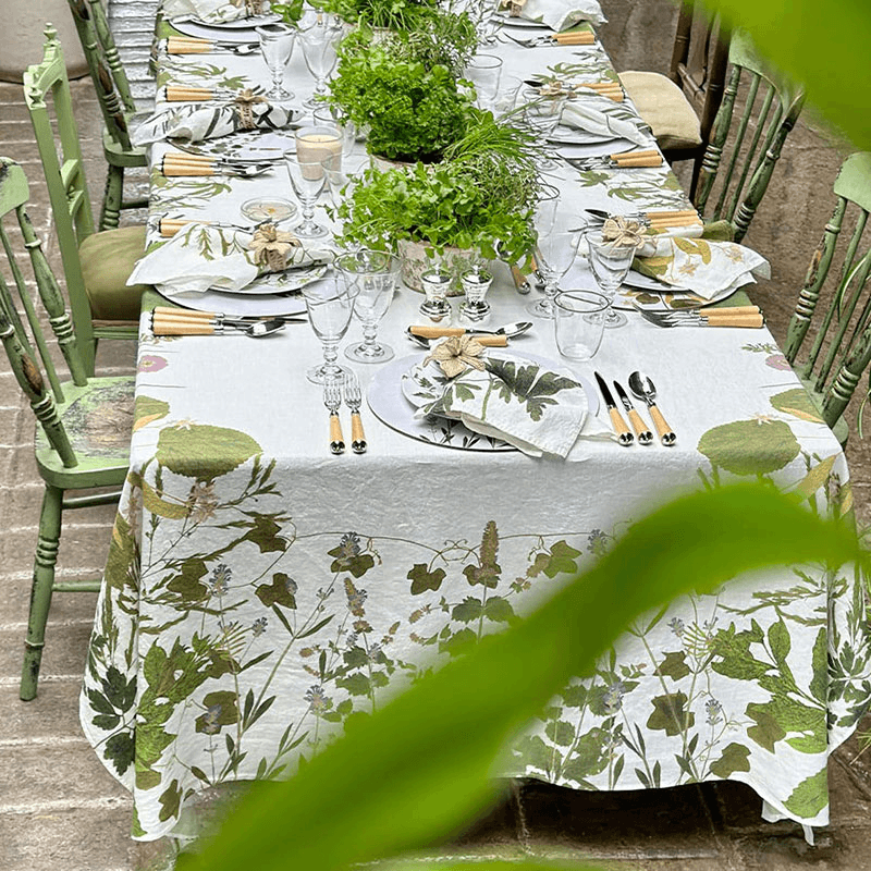 Herb Garden Linen Tablecloth, 165 x 250cm, Green
