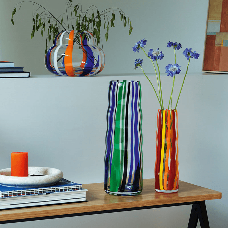 Folk Vase, H42cm, Black/Blue/Green