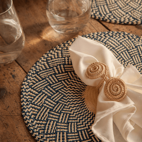 Image showing the Nariño Set of 2 Woven Placemats, D39cm, Midnight Blue product.
