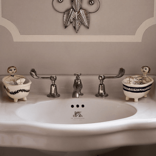 Image showing the Michelangelo & Bianca Pair of Soap Dishes, W7 x H16cm, Multi product.